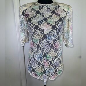 VINTAGE SCALA Floral Lace & beaded Women's Top 0043